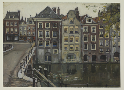 29015 Gezicht op de Oudegracht te Utrecht uit het oosten, met de Gaardbrug en de achtergevels van de huizen aan de ...